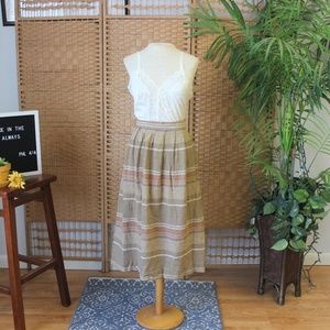 Vintage 1970s Striped Pleated Midi Skirt Sz M